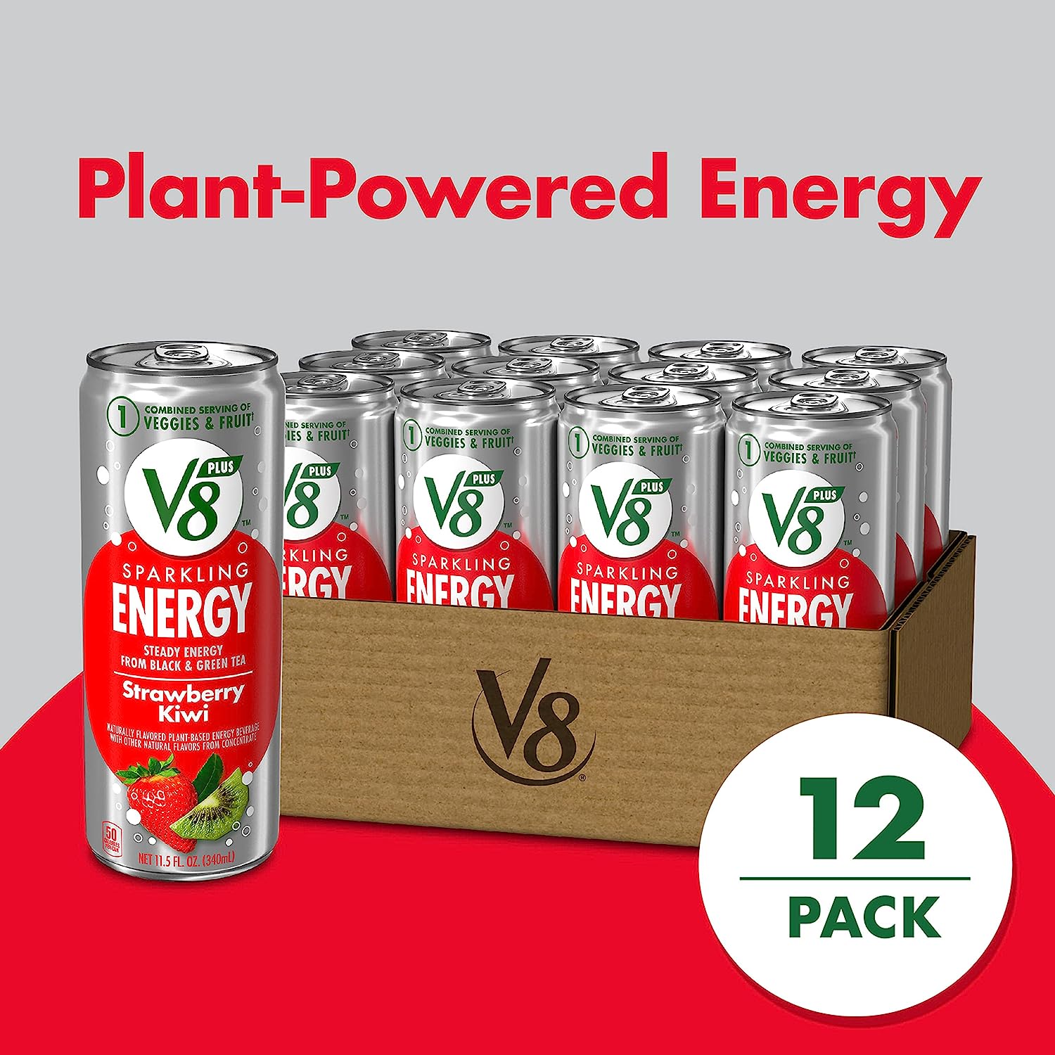 V8 +SPARKLING ENERGY Strawberry Kiwi Energy Drink， Made With Real Vegetable And Fruit Juices， 11.5 FL OZ Can (Pack Of 12) - Image 2